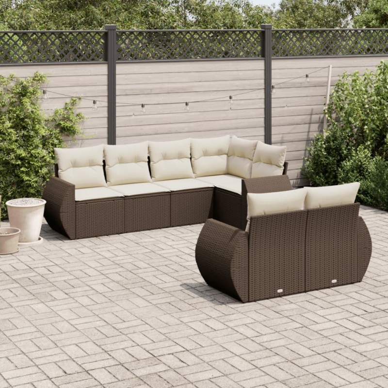 vidaXL 7-tlg. Garten-Sofagarnitur mit Kissen Braun Poly Rattan vidaXL 7-tlg. Garten-Sofagarnitur mit Kissen Braun Poly Rattan