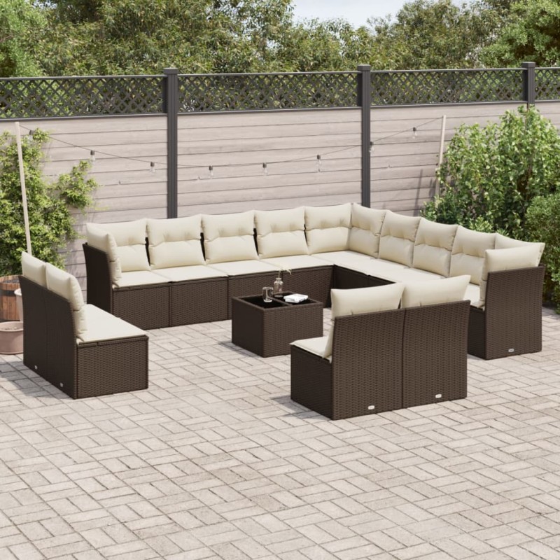 vidaXL 14-tlg. Garten-Sofagarnitur mit Kissen Braun Poly Rattan vidaXL 14-tlg. Garten-Sofagarnitur mit Kissen Braun Poly Rattan