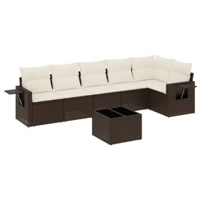 vidaXL 7-tlg. Garten-Sofagarnitur mit Kissen Braun Poly Rattan
