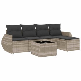 vidaXL 6-tlg. Garten-Sofagarnitur mit Kissen Hellgrau Poly Rattan