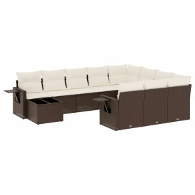 vidaXL 11-tlg. Garten-Sofagarnitur mit Kissen Braun Poly Rattan