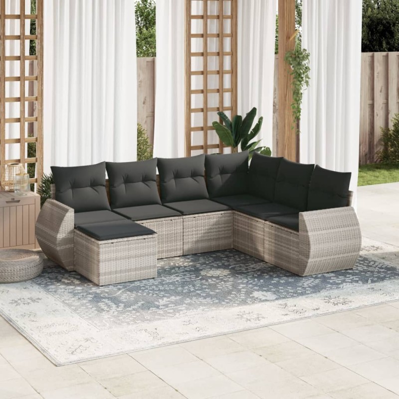 vidaXL 7-tlg. Garten-Sofagarnitur mit Kissen Hellgrau Poly Rattan vidaXL 7-tlg. Garten-Sofagarnitur mit Kissen Hellgrau Poly Rattan