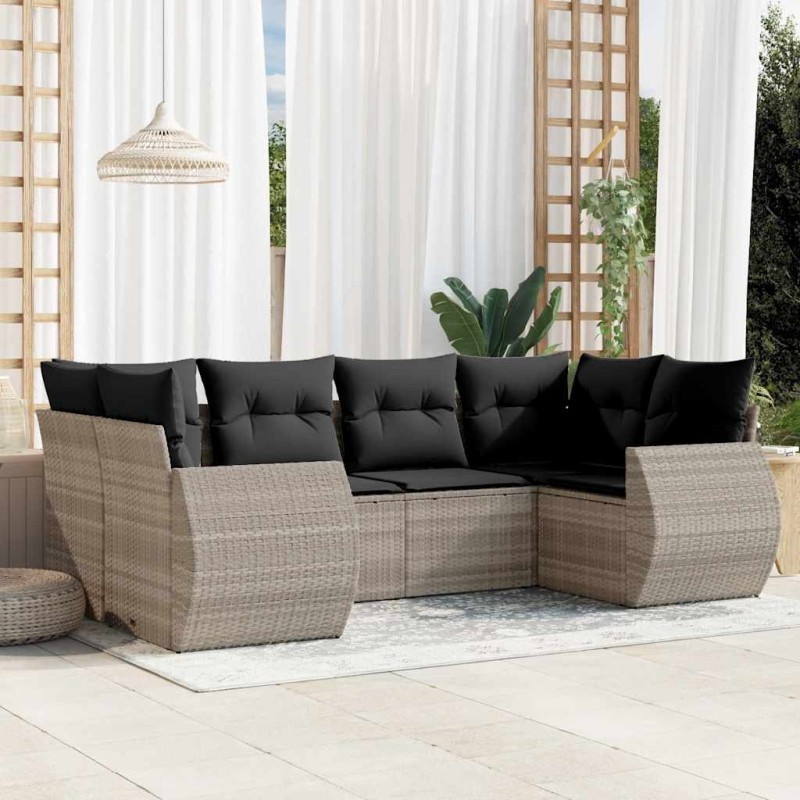 vidaXL 6-tlg. Garten-Sofagarnitur mit Kissen Hellgrau Poly Rattan vidaXL 6-tlg. Garten-Sofagarnitur mit Kissen Hellgrau Poly Rattan