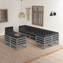 9-tlg. Garten-Lounge-Set mit Kissen Kiefer Massivholz