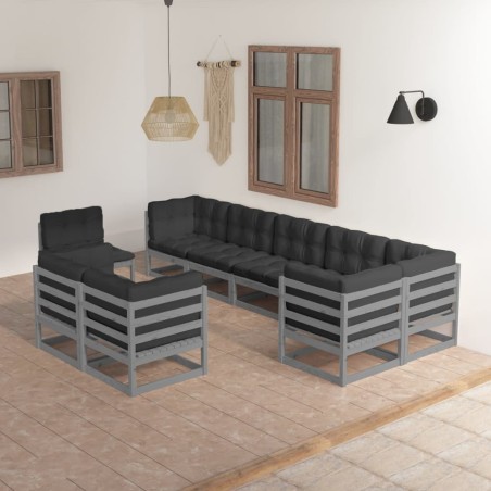 9-tlg. Garten-Lounge-Set mit Kissen Kiefer Massivholz