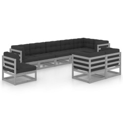 9-tlg. Garten-Lounge-Set mit Kissen Kiefer Massivholz