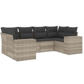vidaXL 6-tlg. Garten-Sofagarnitur mit Kissen Hellgrau Poly Rattan