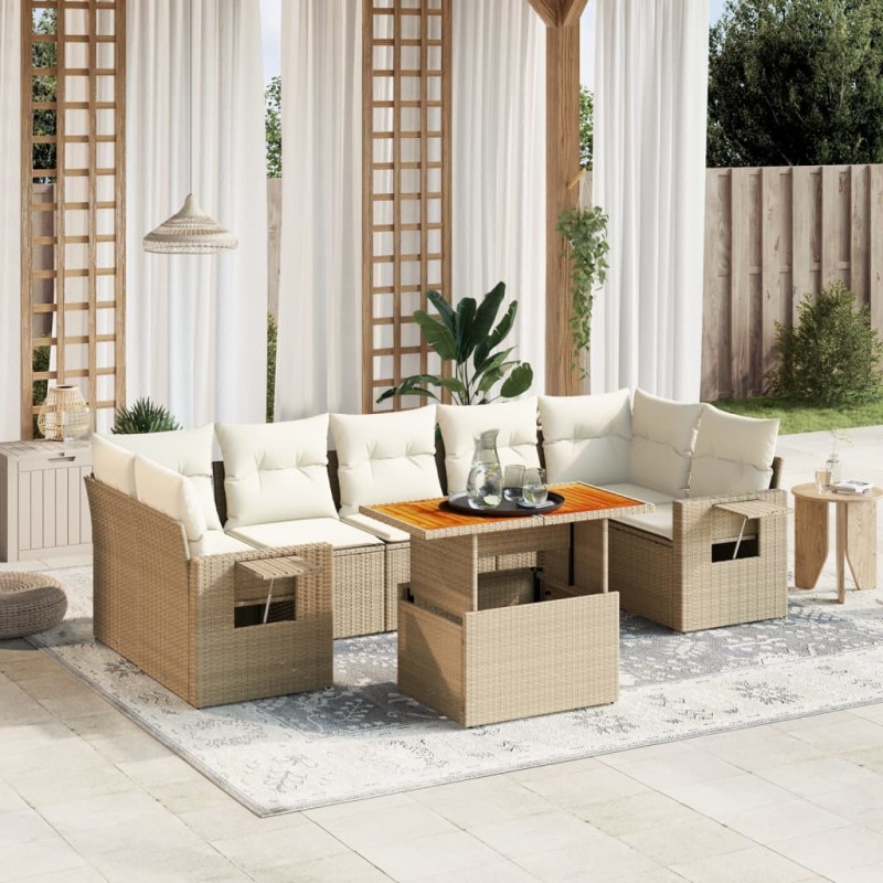 vidaXL 8-tlg. Garten-Sofagarnitur mit Kissen Beige Poly Rattan vidaXL 8-tlg. Garten-Sofagarnitur mit Kissen Beige Poly Rattan
