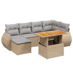 vidaXL 7-tlg. Garten-Sofagarnitur mit Kissen Beige Poly Rattan