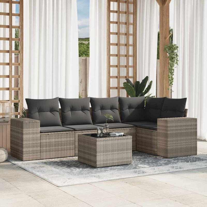 vidaXL 6-tlg. Garten-Sofagarnitur mit Kissen Hellgrau Poly Rattan vidaXL 6-tlg. Garten-Sofagarnitur mit Kissen Hellgrau Poly Rattan
