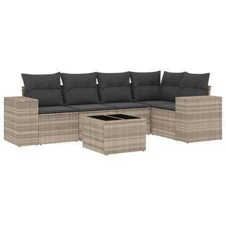 vidaXL 6-tlg. Garten-Sofagarnitur mit Kissen Hellgrau Poly Rattan