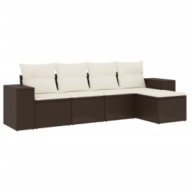 vidaXL 5-tlg. Garten-Sofagarnitur mit Kissen Braun Poly Rattan