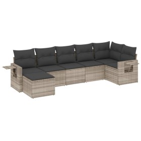 vidaXL 7-tlg. Garten-Sofagarnitur mit Kissen Hellgrau Poly Rattan