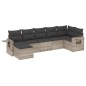 vidaXL 7-tlg. Garten-Sofagarnitur mit Kissen Hellgrau Poly Rattan