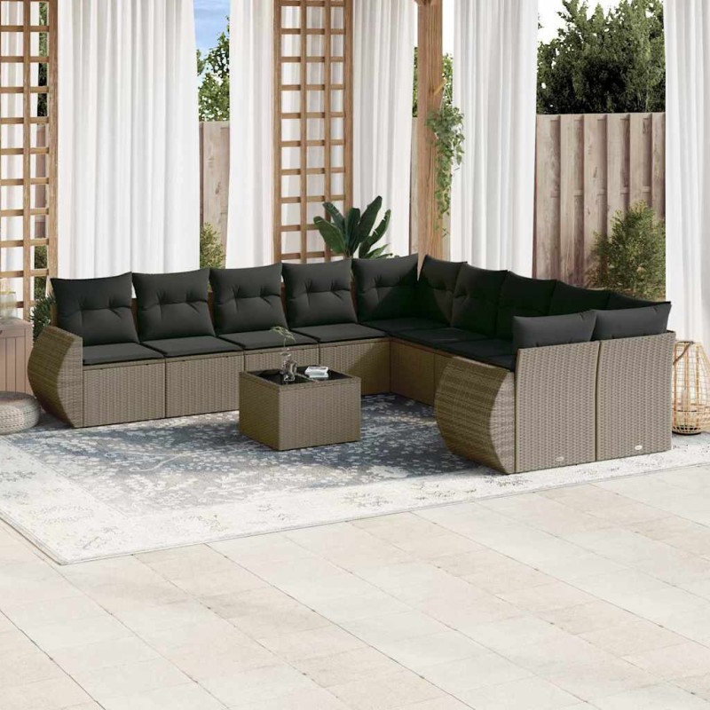 vidaXL 11-tlg. Garten-Sofagarnitur mit Kissen Hellgrau Poly Rattan vidaXL 11-tlg. Garten-Sofagarnitur mit Kissen Hellgrau Poly Rattan