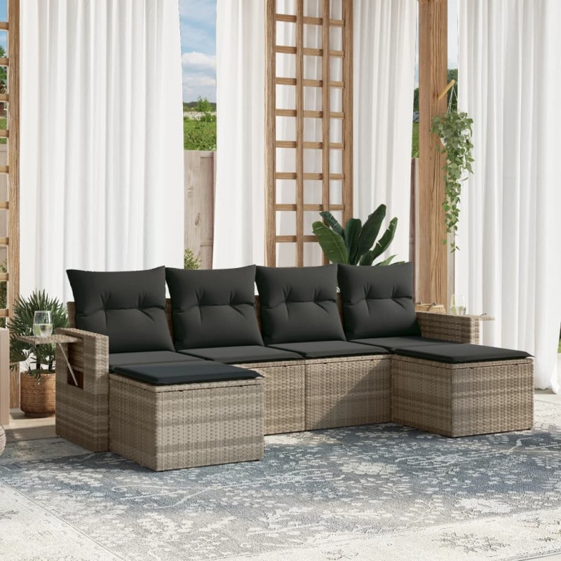 vidaXL 6-tlg. Garten-Sofagarnitur mit Kissen Hellgrau Poly Rattan vidaXL 6-tlg. Garten-Sofagarnitur mit Kissen Hellgrau Poly Rattan