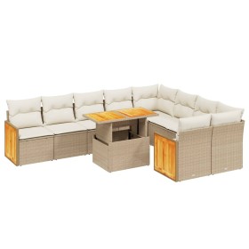 vidaXL 10-tlg. Garten-Sofagarnitur mit Kissen Beige Poly Rattan