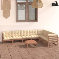8-tlg. Garten-Lounge-Set Kissen Honigbraun Kiefer Massivholz