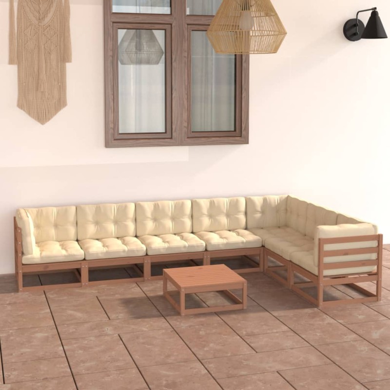 8-tlg. Garten-Lounge-Set Kissen Honigbraun Kiefer Massivholz 8-tlg. Garten-Lounge-Set Kissen Honigbraun Kiefer Massivholz