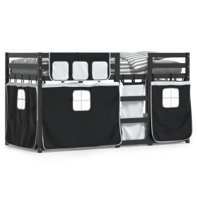 vidaXL Etagenbett mit Vorhängen Weiß & Schwarz 90x190 cm Kiefernholz