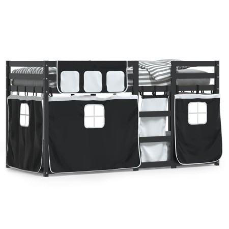 vidaXL Etagenbett mit Vorhängen Weiß & Schwarz 90x190 cm Kiefernholz
