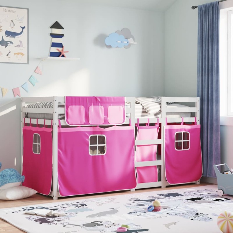 vidaXL Etagenbett mit Vorhängen Rosa 80x200 cm Massivholz Kiefer vidaXL Etagenbett mit Vorhängen Rosa 80x200 cm Massivholz Kiefer