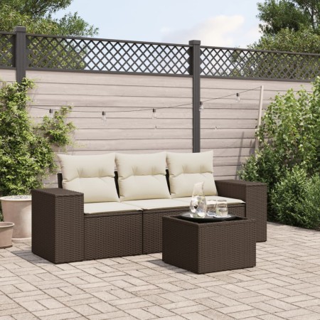 vidaXL 4-tlg. Garten-Sofagarnitur mit Kissen Braun Poly Rattan