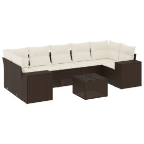 vidaXL 8-tlg. Garten-Sofagarnitur mit Kissen Braun Poly Rattan