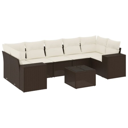 vidaXL 8-tlg. Garten-Sofagarnitur mit Kissen Braun Poly Rattan