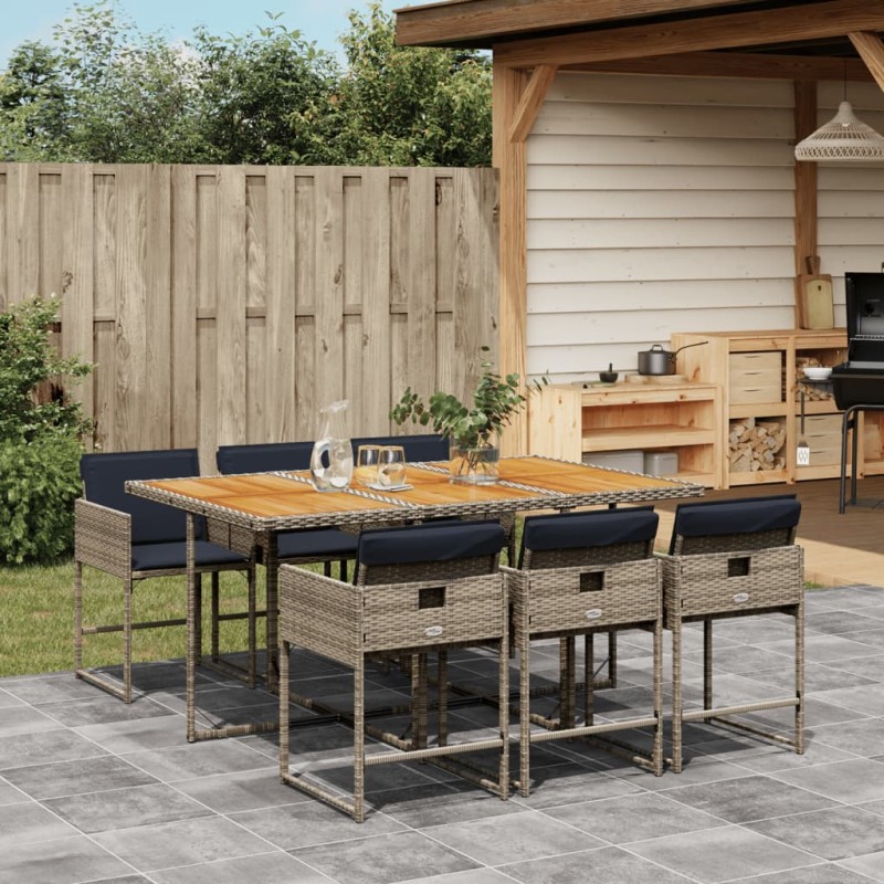 vidaXL 7-tlg. Garten-Essgruppe mit Kissen Grau Poly Rattan vidaXL 7-tlg. Garten-Essgruppe mit Kissen Grau Poly Rattan
