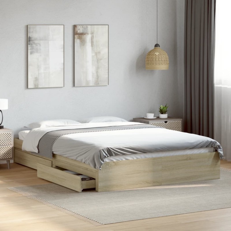 vidaXL Bettgestell mit Schubladen Sonoma-Eiche 150x200cm Holzwerkstoff vidaXL Bettgestell mit Schubladen Sonoma-Eiche 150x200cm Holzwerkstoff