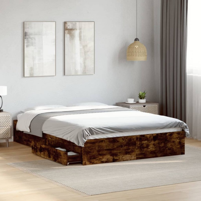 vidaXL Bettgestell mit Schubladen Räuchereiche 120x190cm Holzwerkstoff vidaXL Bettgestell mit Schubladen Räuchereiche 120x190cm Holzwerkstoff