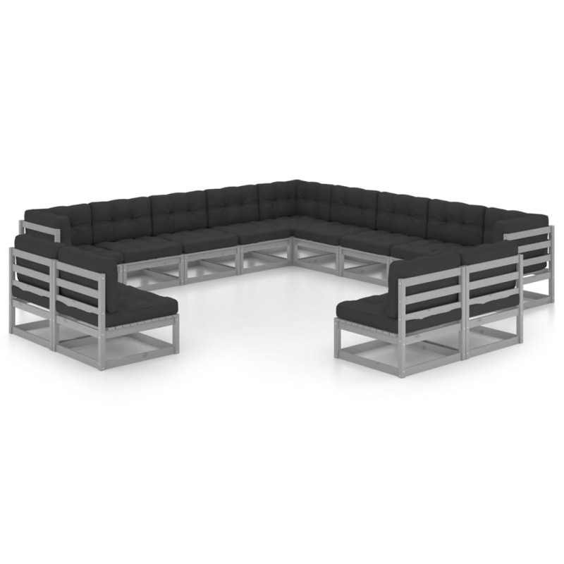13-tlg. Garten-Lounge-Set mit Kissen Grau Kiefer Massivholz 13-tlg. Garten-Lounge-Set mit Kissen Grau Kiefer Massivholz