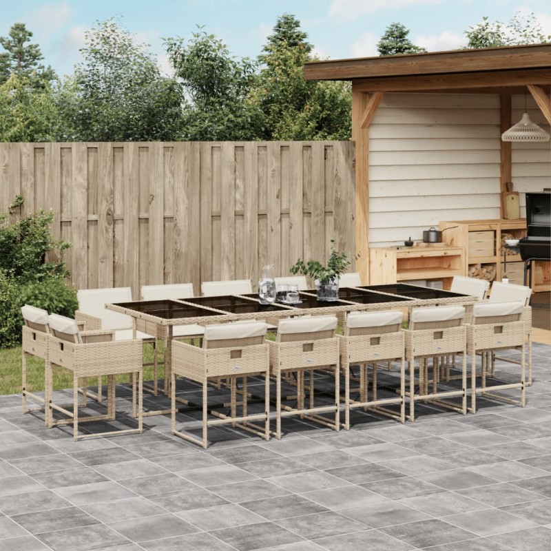 vidaXL 15-tlg. Garten-Essgruppe mit Kissen Beige Poly Rattan vidaXL 15-tlg. Garten-Essgruppe mit Kissen Beige Poly Rattan