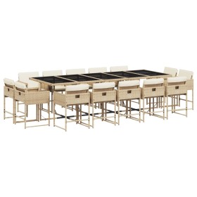 vidaXL 15-tlg. Garten-Essgruppe mit Kissen Beige Poly Rattan