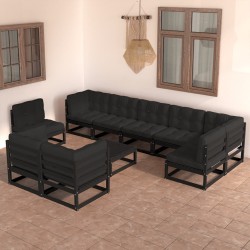 10-tlg. Garten-Lounge-Set mit Kissen Kiefer Massivholz