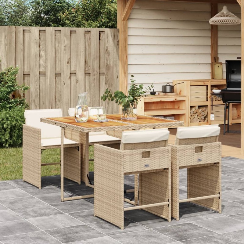 vidaXL 5-tlg. Garten-Essgruppe mit Kissen Beige Poly Rattan vidaXL 5-tlg. Garten-Essgruppe mit Kissen Beige Poly Rattan