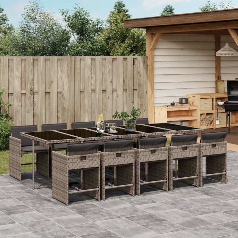 vidaXL 11-tlg. Garten-Essgruppe mit Kissen Grau Poly Rattan vidaXL 11-tlg. Garten-Essgruppe mit Kissen Grau Poly Rattan