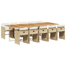 vidaXL 11-tlg. Garten-Essgruppe mit Kissen Beige Poly Rattan