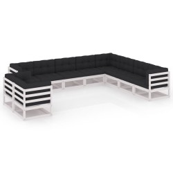10-tlg. Garten-Lounge-Set mit Kissen Weiß Kiefer Massivholz