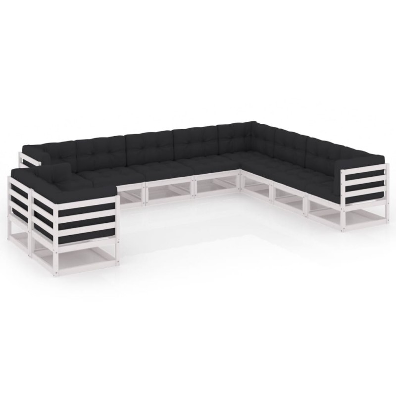 10-tlg. Garten-Lounge-Set mit Kissen Weiß Kiefer Massivholz 10-tlg. Garten-Lounge-Set mit Kissen Weiß Kiefer Massivholz