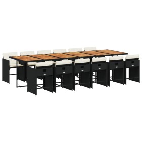 vidaXL 13-tlg. Garten-Essgruppe mit Kissen Schwarz Poly Rattan