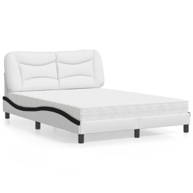 vidaXL Bett mit Matratze Weiß und Schwarz 120x200 cm Kunstleder