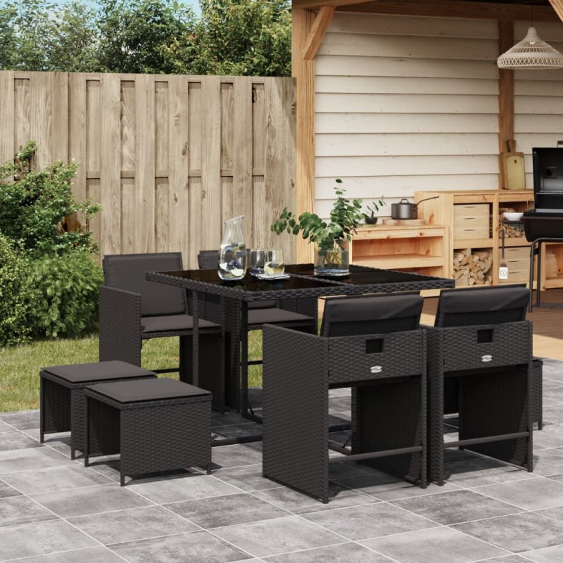 vidaXL 9-tlg. Garten-Essgruppe mit Kissen Schwarz Poly Rattan vidaXL 9-tlg. Garten-Essgruppe mit Kissen Schwarz Poly Rattan