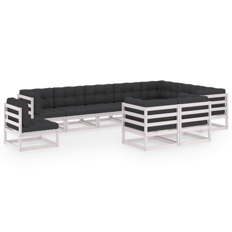 vidaXL 10-tlg. Garten-Lounge-Set mit Kissen Weiß Massivholz Kiefer vidaXL 10-tlg. Garten-Lounge-Set mit Kissen Weiß Massivholz Kiefer