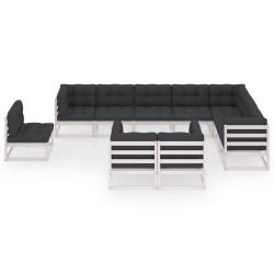 vidaXL 10-tlg. Garten-Lounge-Set mit Kissen Weiß Massivholz Kiefer