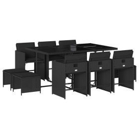 vidaXL 11-tlg. Garten-Essgruppe mit Kissen Schwarz Poly Rattan