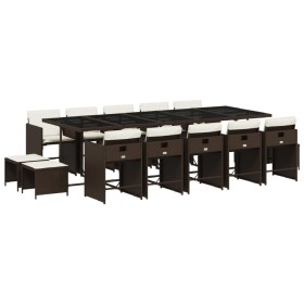 vidaXL 15-tlg. Garten-Essgruppe mit Kissen Braun Poly Rattan