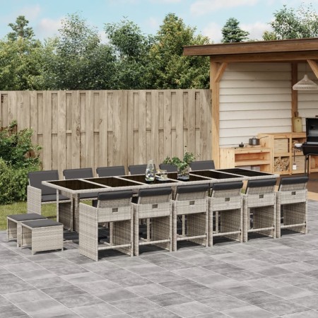 vidaXL 17-tlg. Garten-Essgruppe mit Kissen Hellgrau Poly Rattan