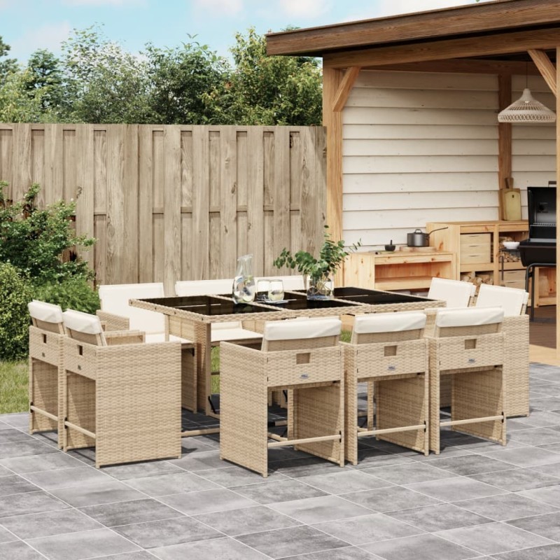 vidaXL 11-tlg. Garten-Essgruppe mit Kissen Beige Poly Rattan vidaXL 11-tlg. Garten-Essgruppe mit Kissen Beige Poly Rattan